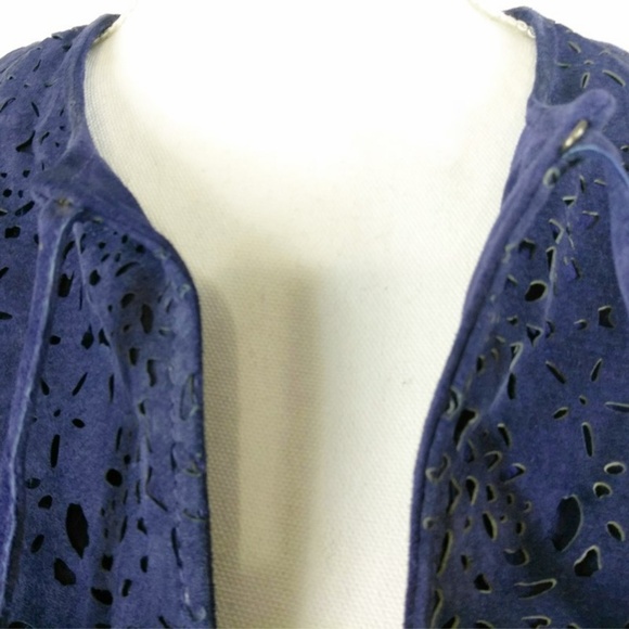 Chi by Falchi Suede Duster Jacket Size Small Blue - Picture 6 of 7
